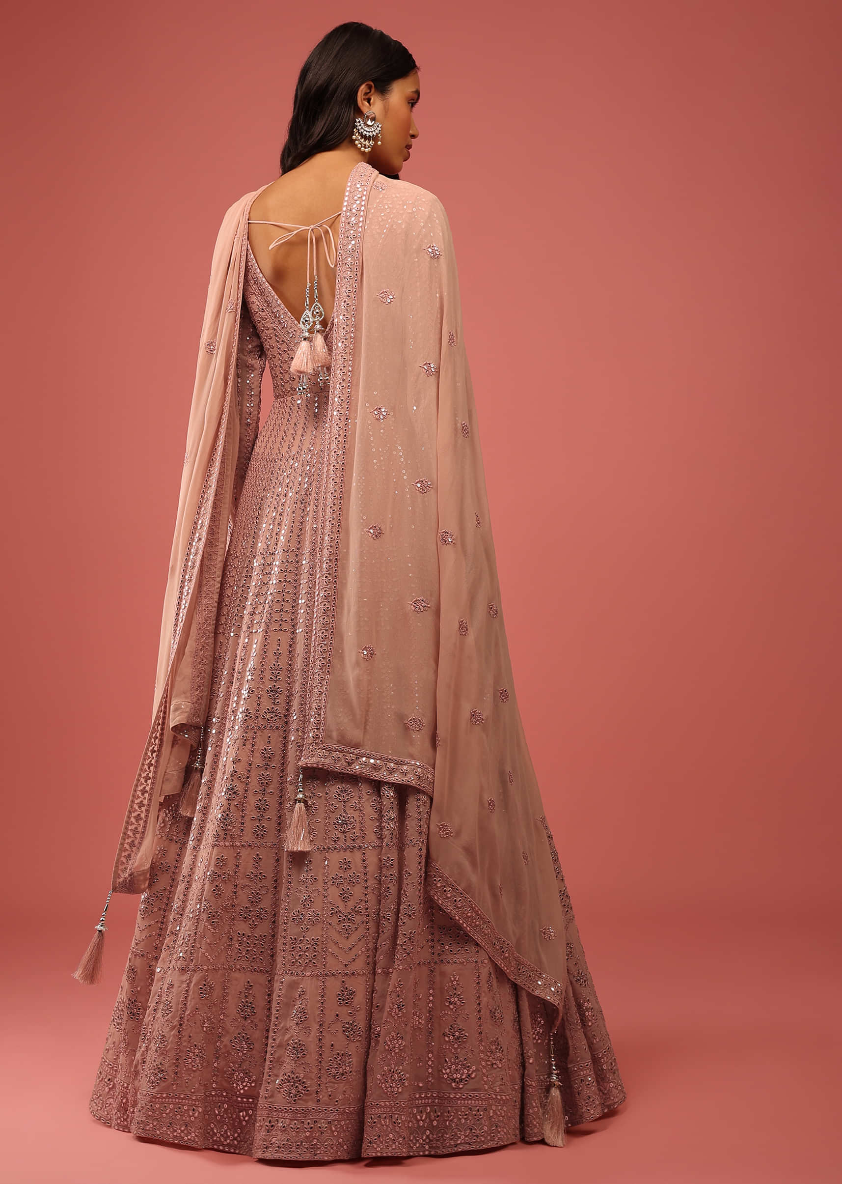 Onion Pink Anarkali Suit With Sequins And Abla Embroidered Kali Design
