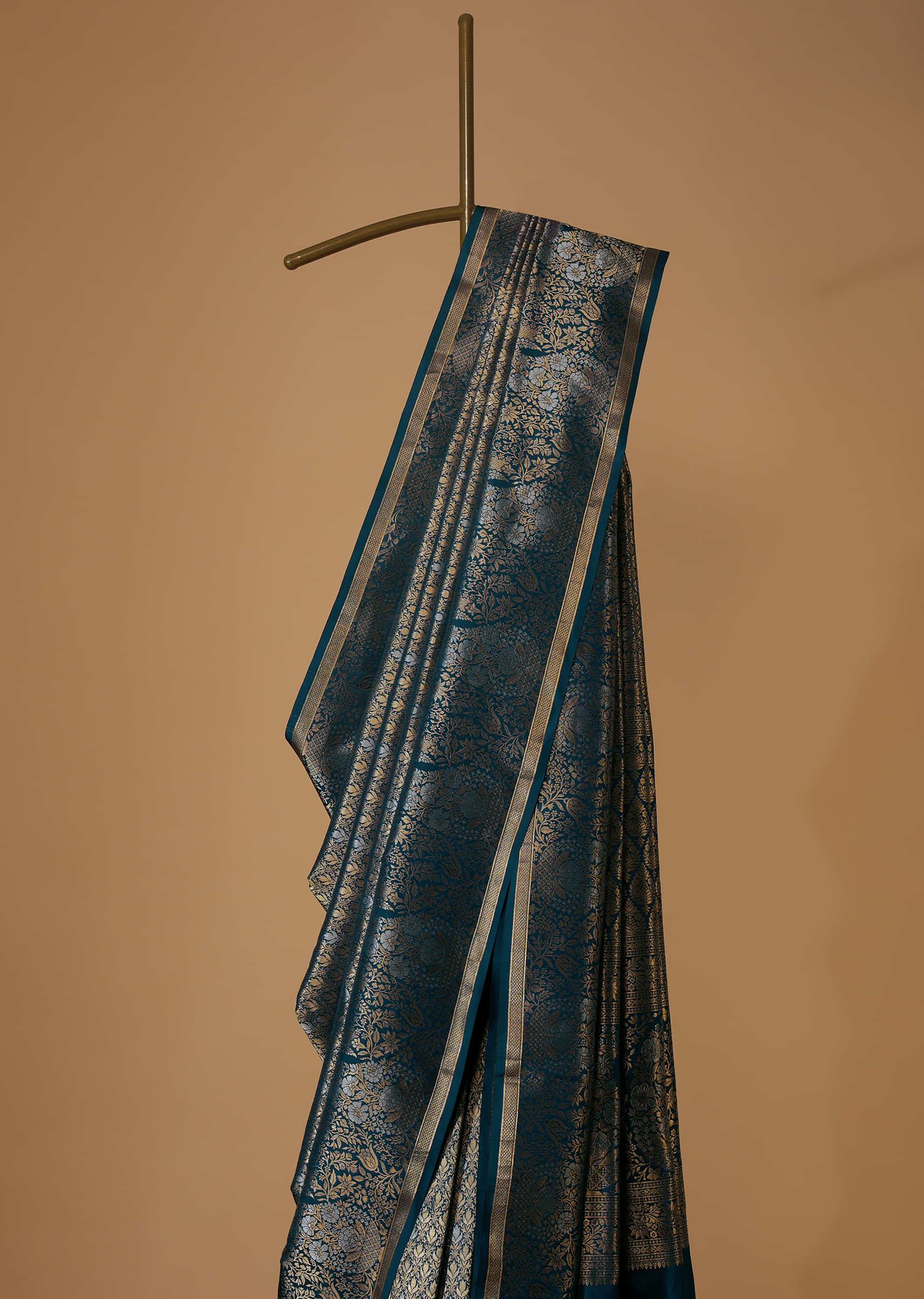 Persian Blue Kanjivaram Saree With Intricate Weave