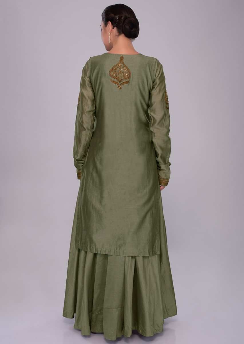 Moss Green Anarkali Dress With Embroidered Jacket And Net Dupatta Online - Kalki Fashion