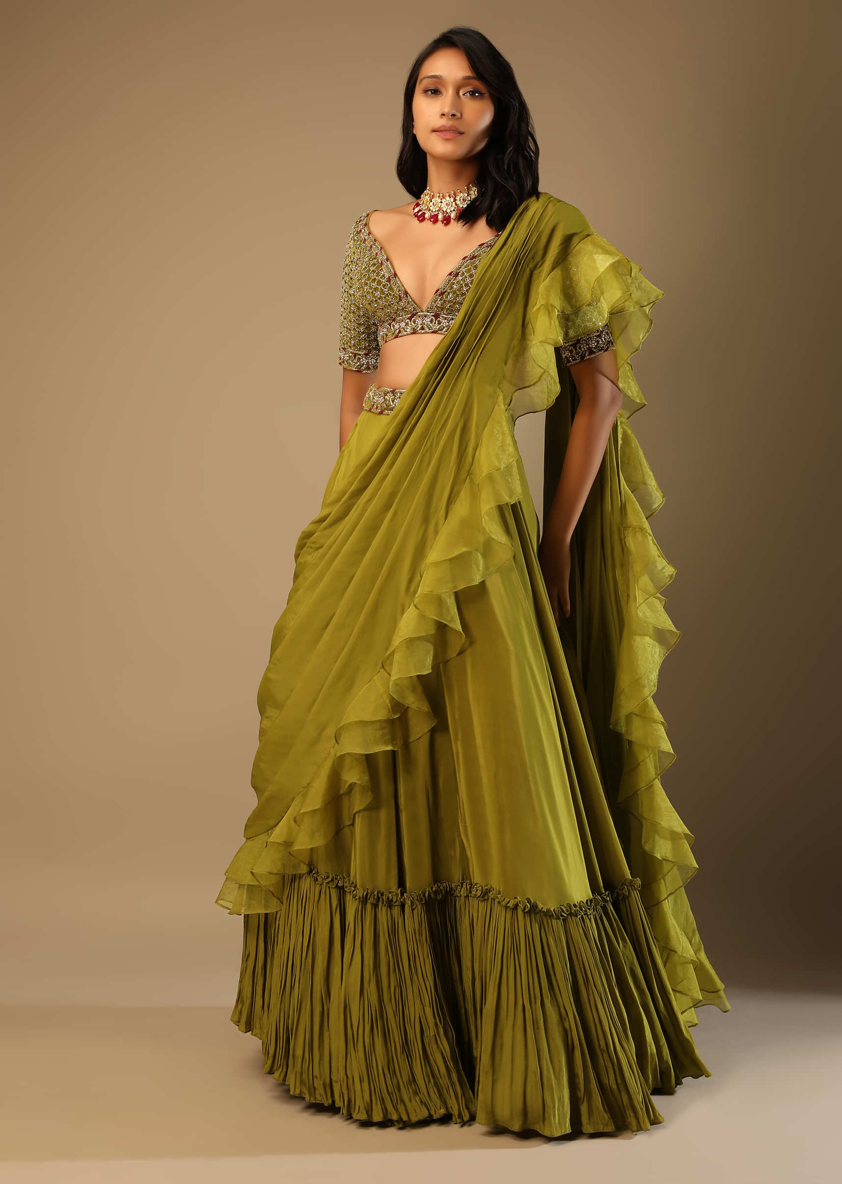 Georgette Embroidery & Stones Work Lehenga Saree With Blouse