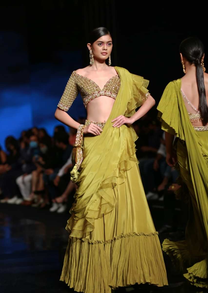 RE - Yellow Colored Georgette Frill Lehenga Choli - Featured Product