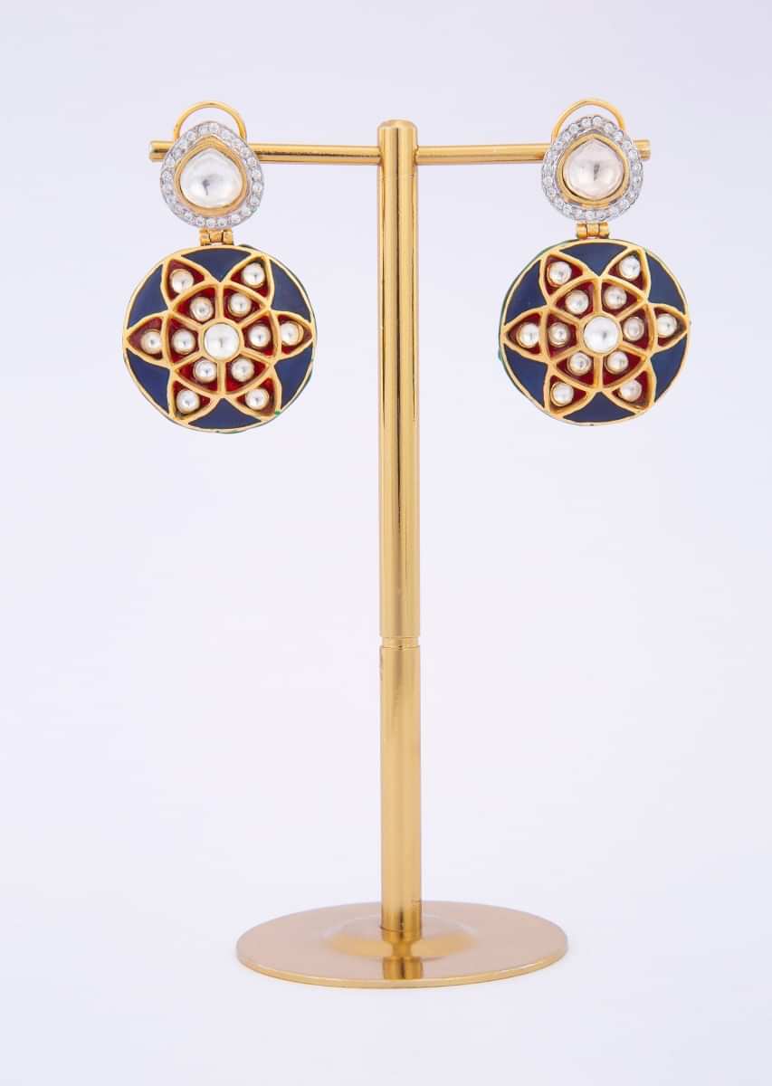Moti And Pearl Studded Earring With Floral Cut Work Online - Kalki Fashion