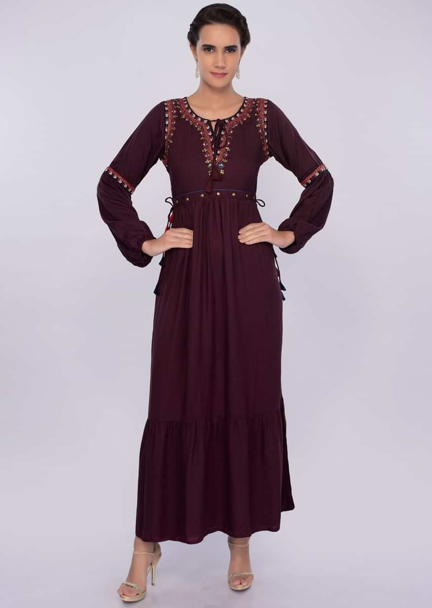 Mulberry Tunic Dress In Cotton With Gathers Online - Kalki Fashion