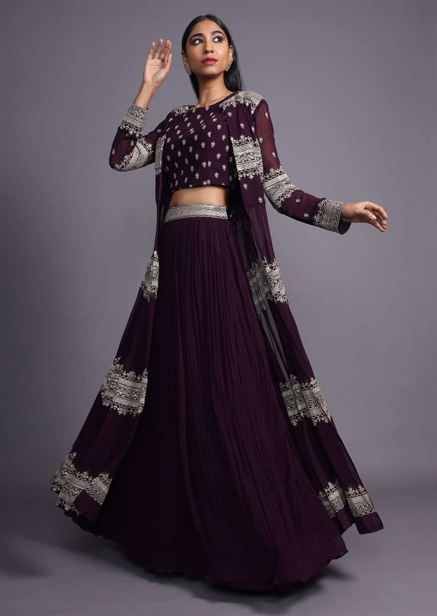 Beautiful Long jacket with top blouse and skirt  Kurta designs women  Indian fashion dresses Lehnga designs