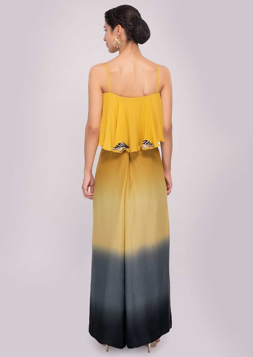 Multi Color Pleated Palazzo With Shaded Effect Paired With An Embroiderd Strap Crop Top Online - Kalki Fashion