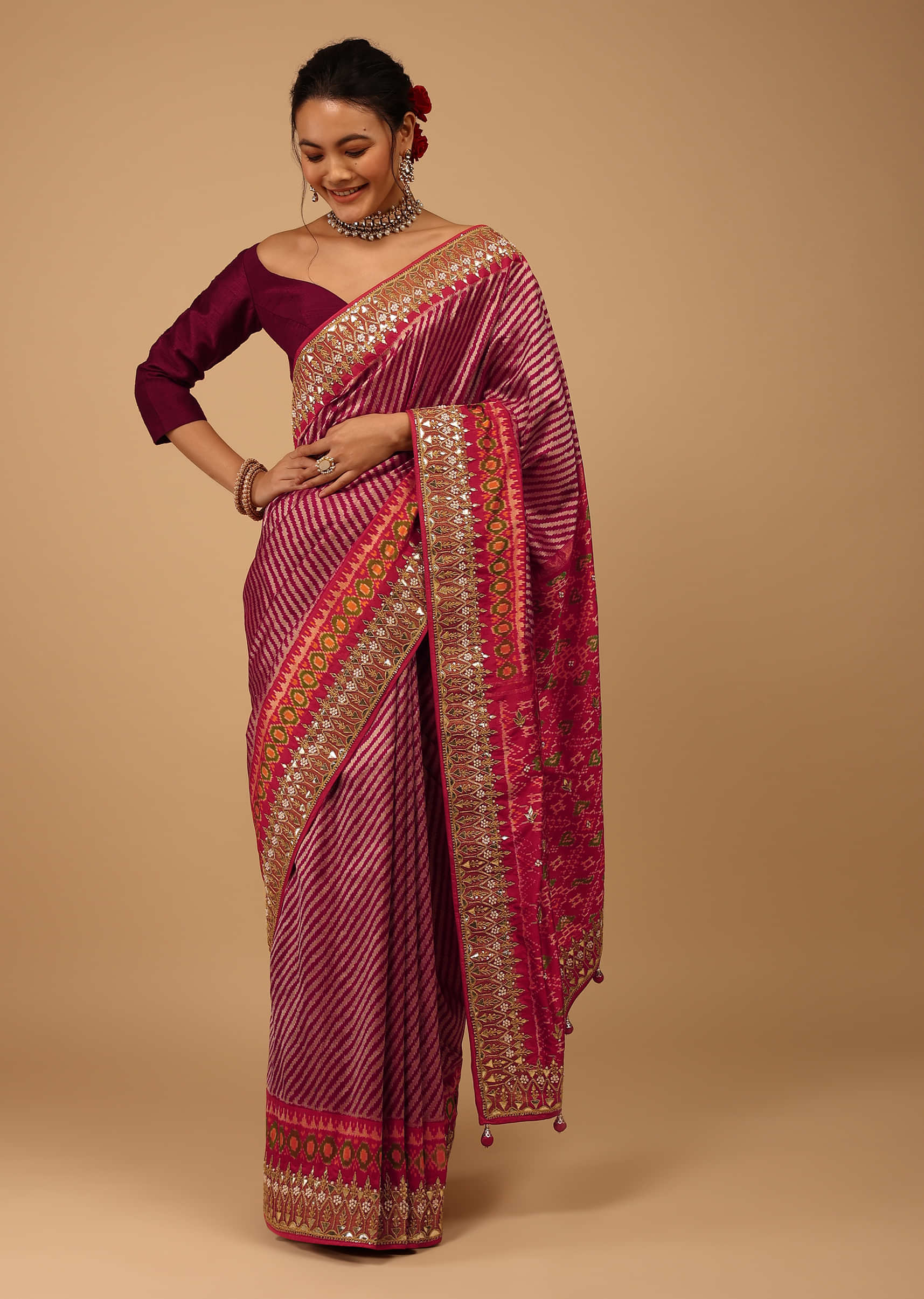 Multi-Color Saree In Pure Silk With Handloom Patola Ikat Weave