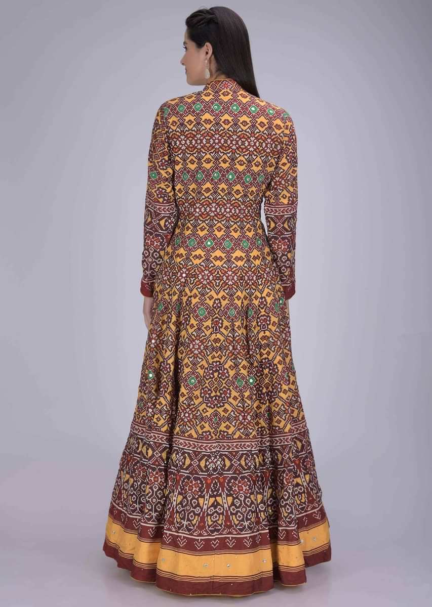 Multi Colored Patola Suit In Cotton Silk With Crepe Silk Dupatta  