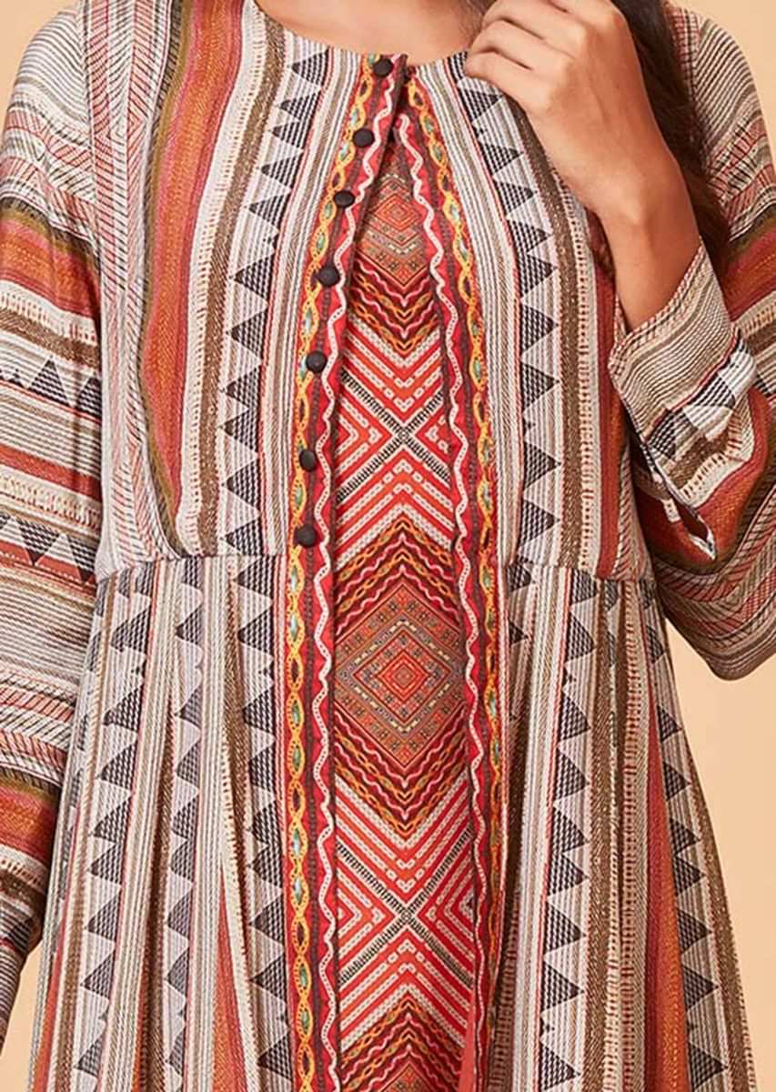 Multi Colored Tunic Dress And Jacket With Tribal Print 