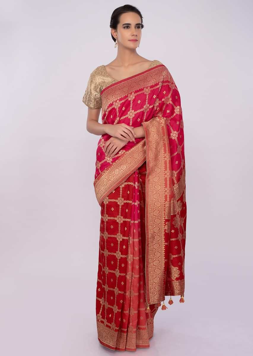 Multi colro chanderi silk saree with weaved work only on kalki
