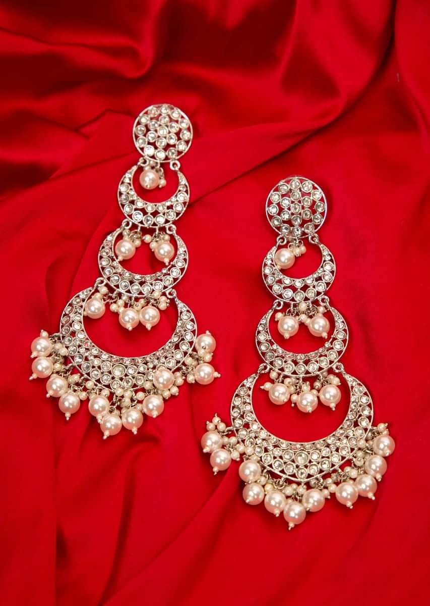 Multi layer chandbali earring with stone and pearls