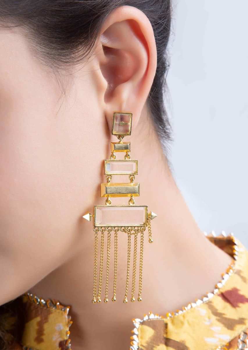 Multi layer geometric shape long tassel earring only on kalki