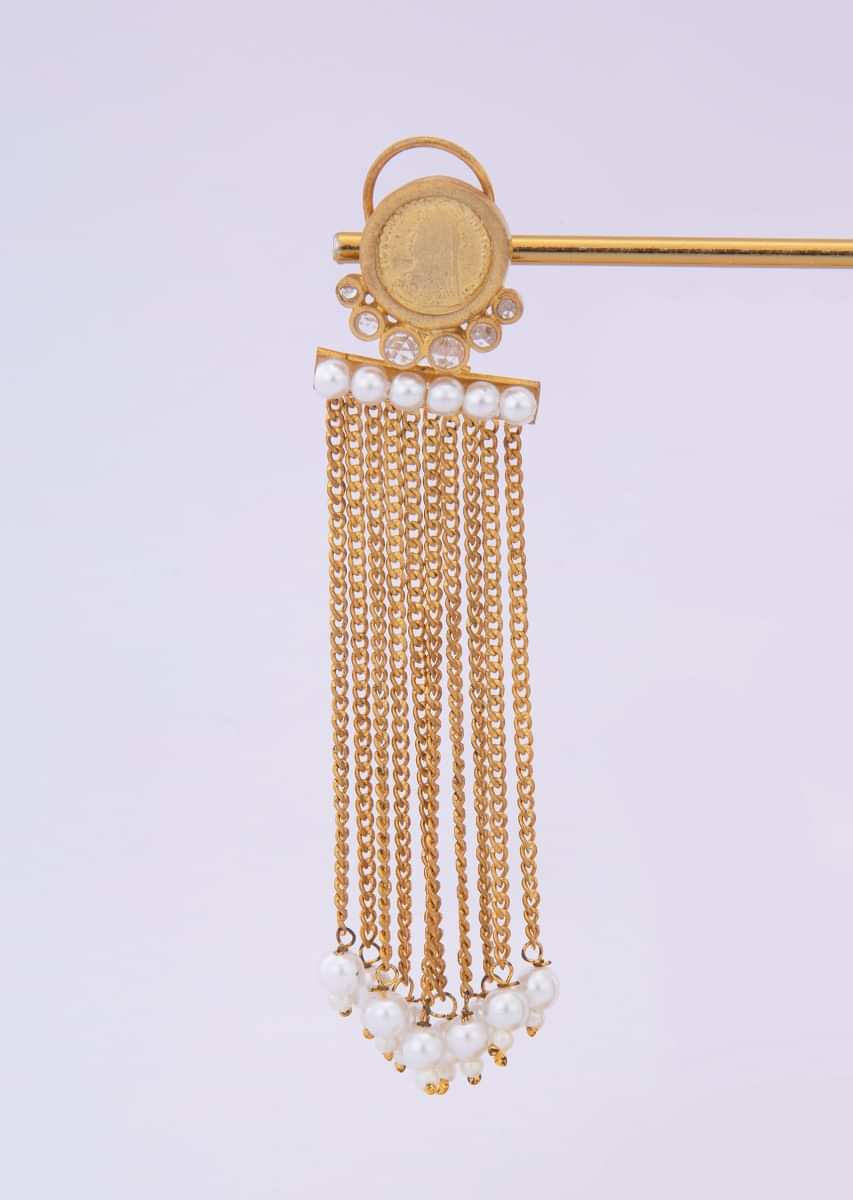 Multi layer sleek chain tassel earring adorn with pearls only on kalki