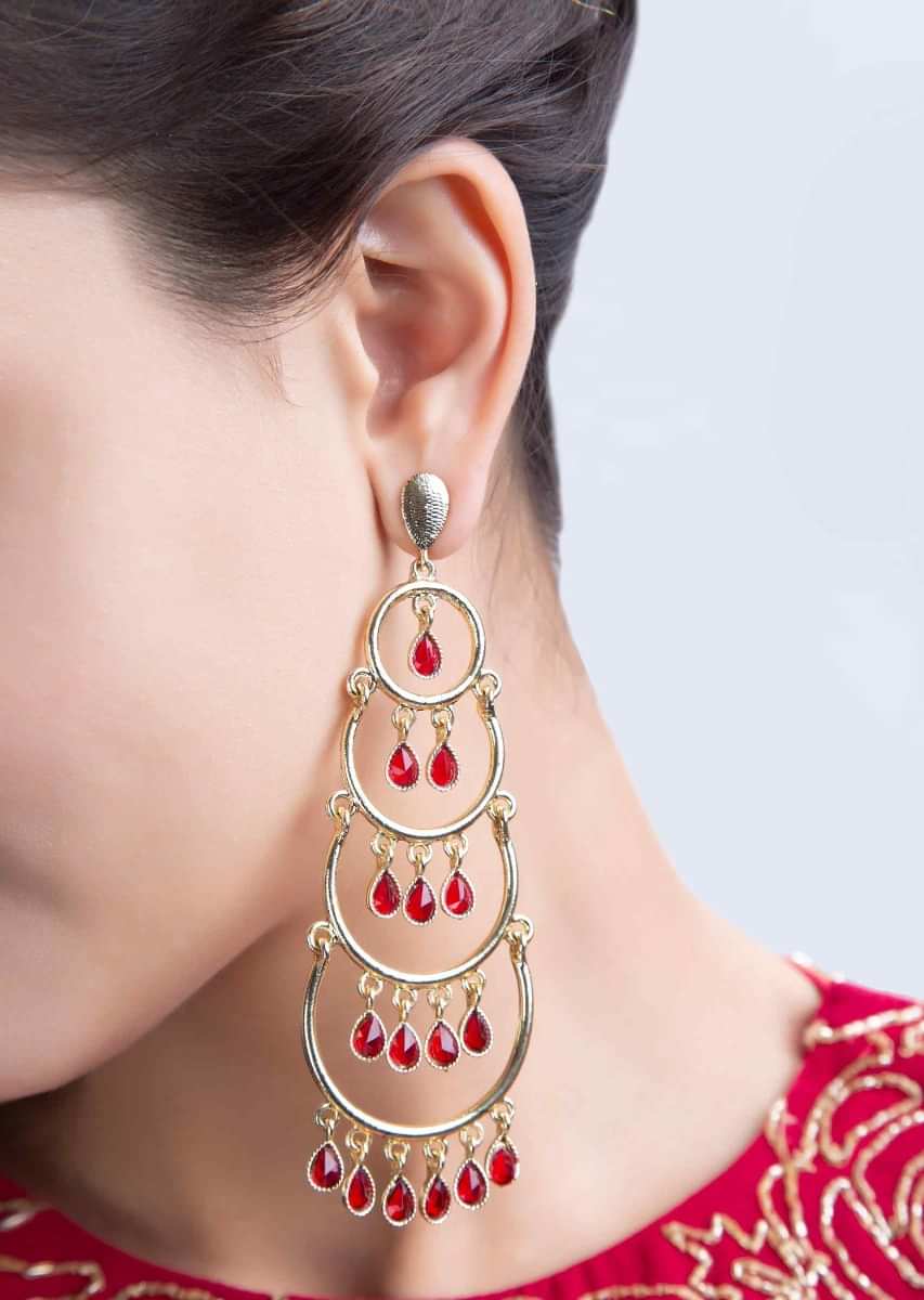 Multi layered hoop earring with red beads only on kalki