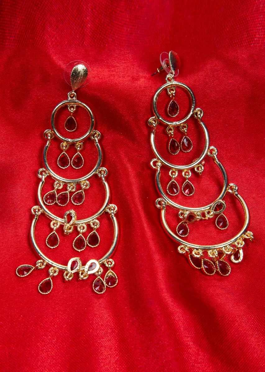 Multi layered hoop earring with red beads only on kalki