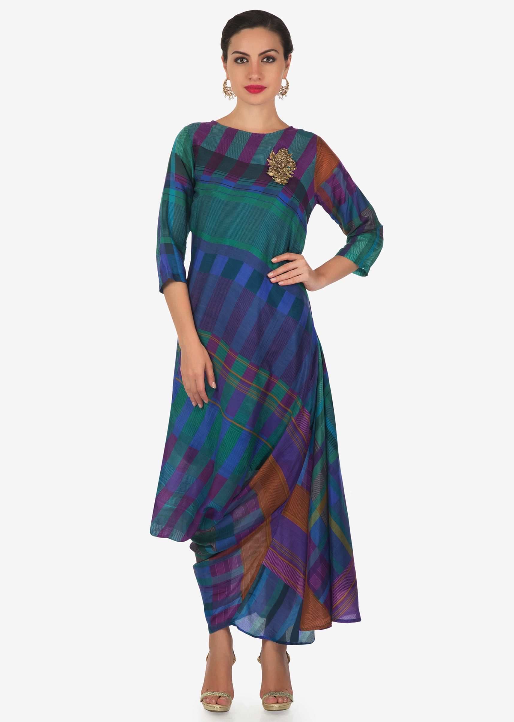 Multi Color Kurti With Zardosi Butti And Cowl Drape Online - Kalki Fashion