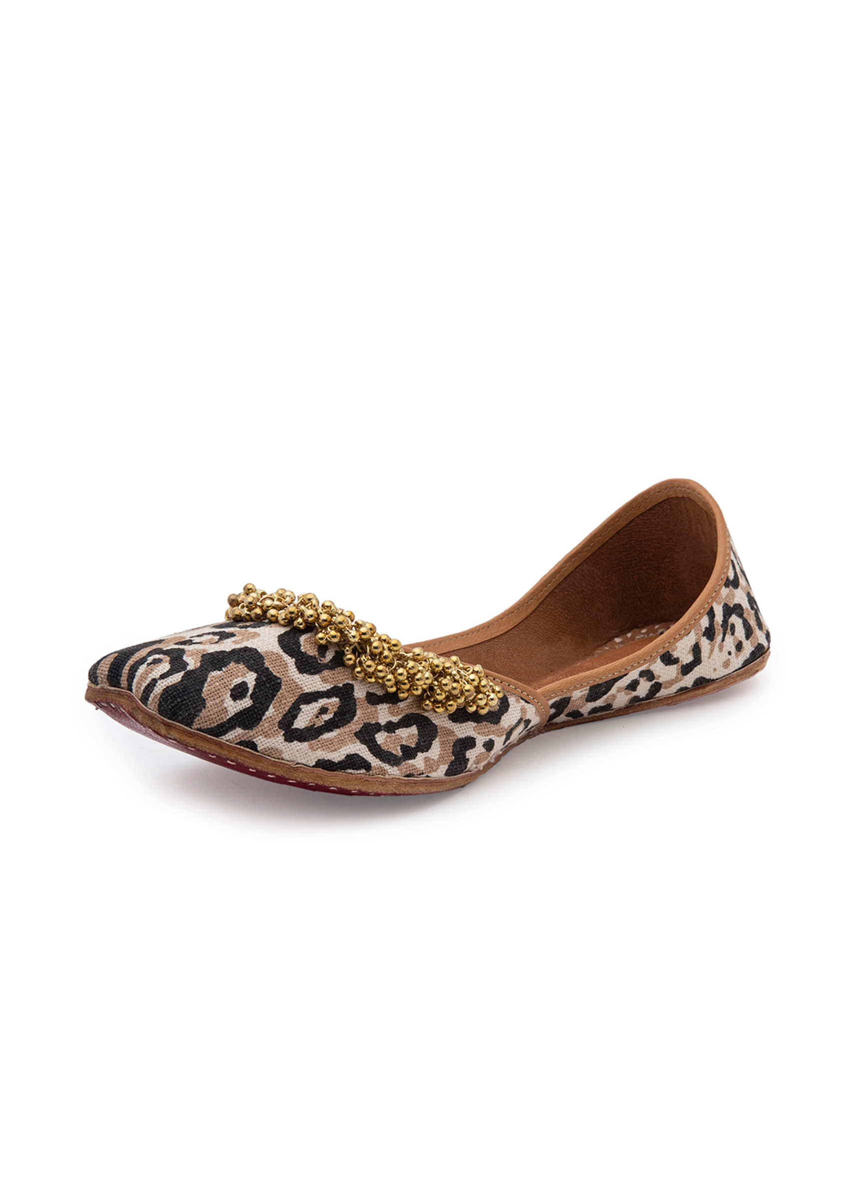 Multi Colored Juttis In Jacquard With Animal Print Design And Tiny Ghungroos By 5 Elements