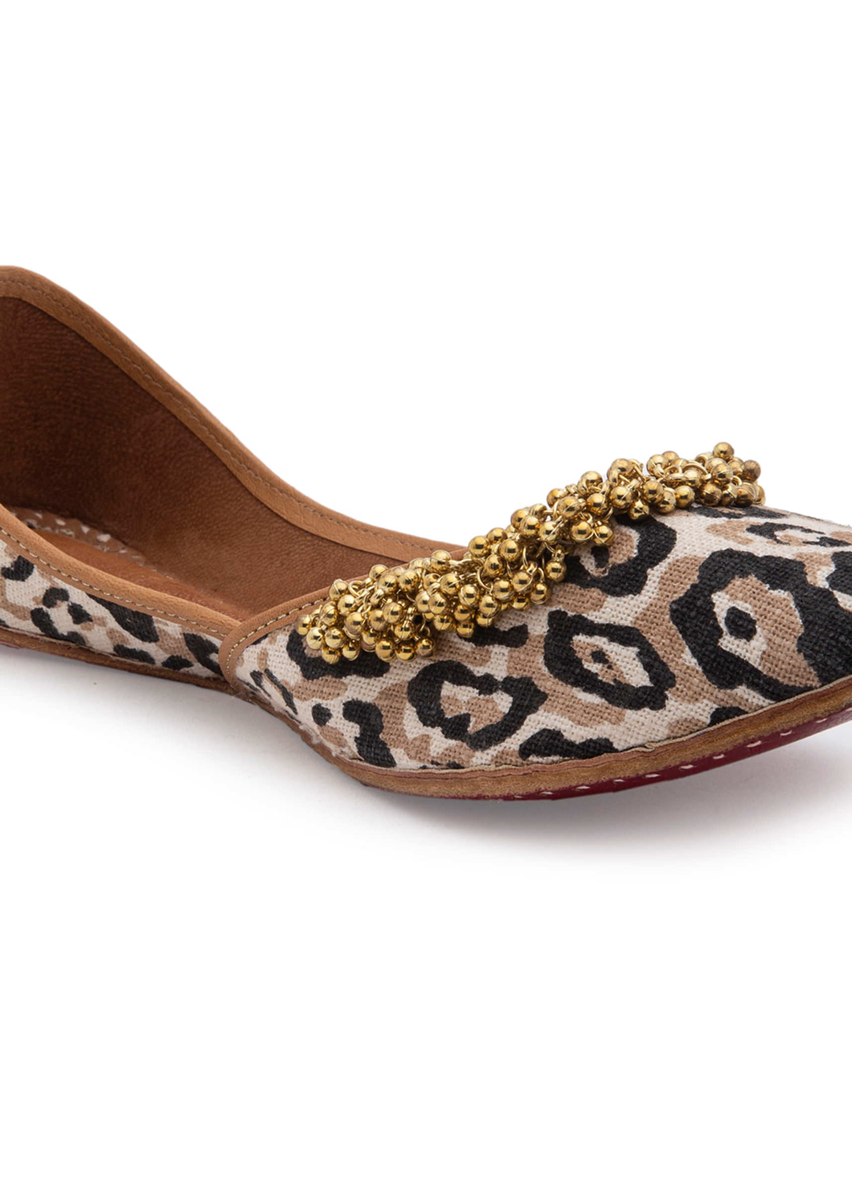 Multi Colored Juttis In Jacquard With Animal Print Design And Tiny Ghungroos By 5 Elements