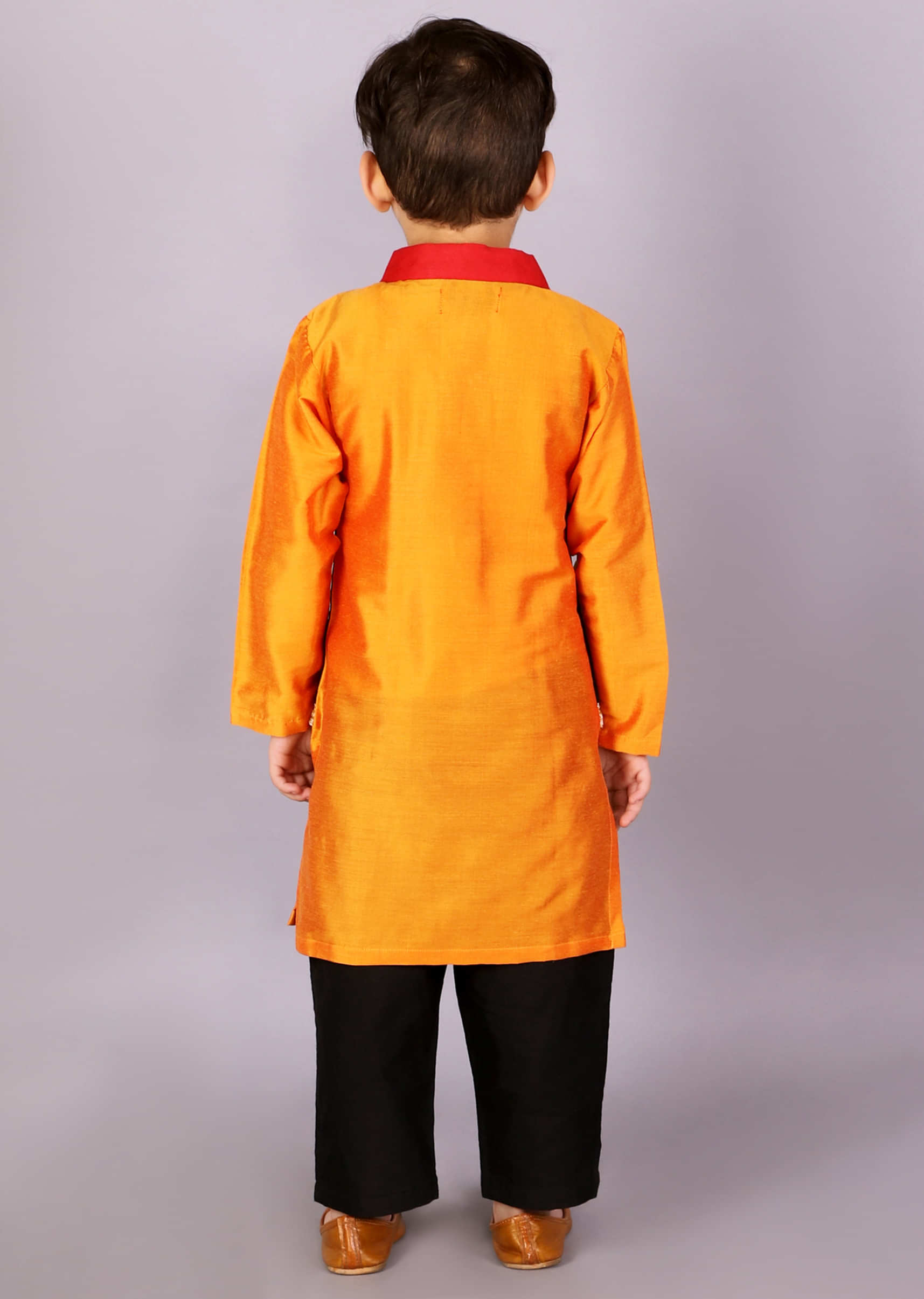 Kalki Boys Multi Colored Kurta Set With An Attached Black Jacket Detailed In Lace