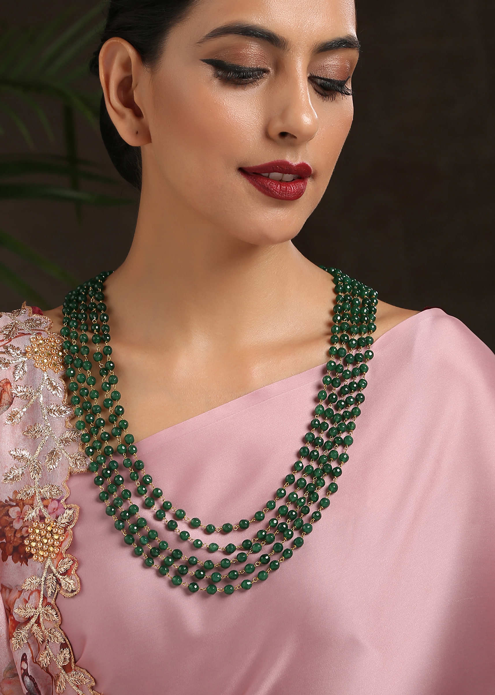 Multi Layered Necklace With Green Jade Stones By Paisley Pop