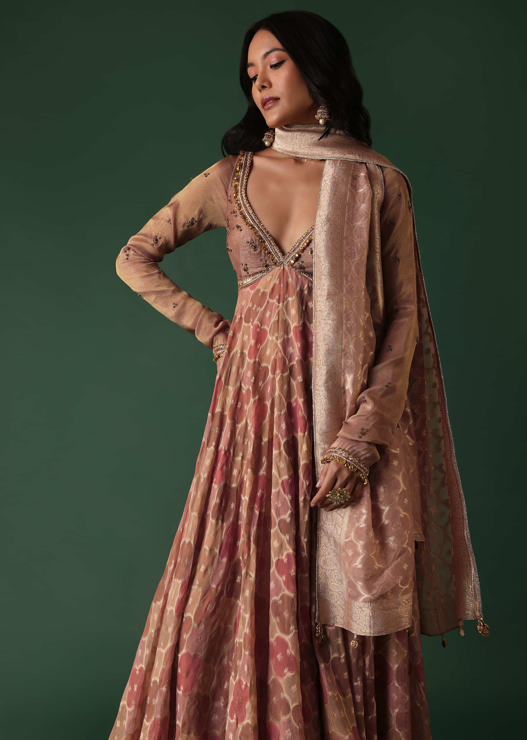 Multicolor Anarkali Suit Set In Banarasi Silk