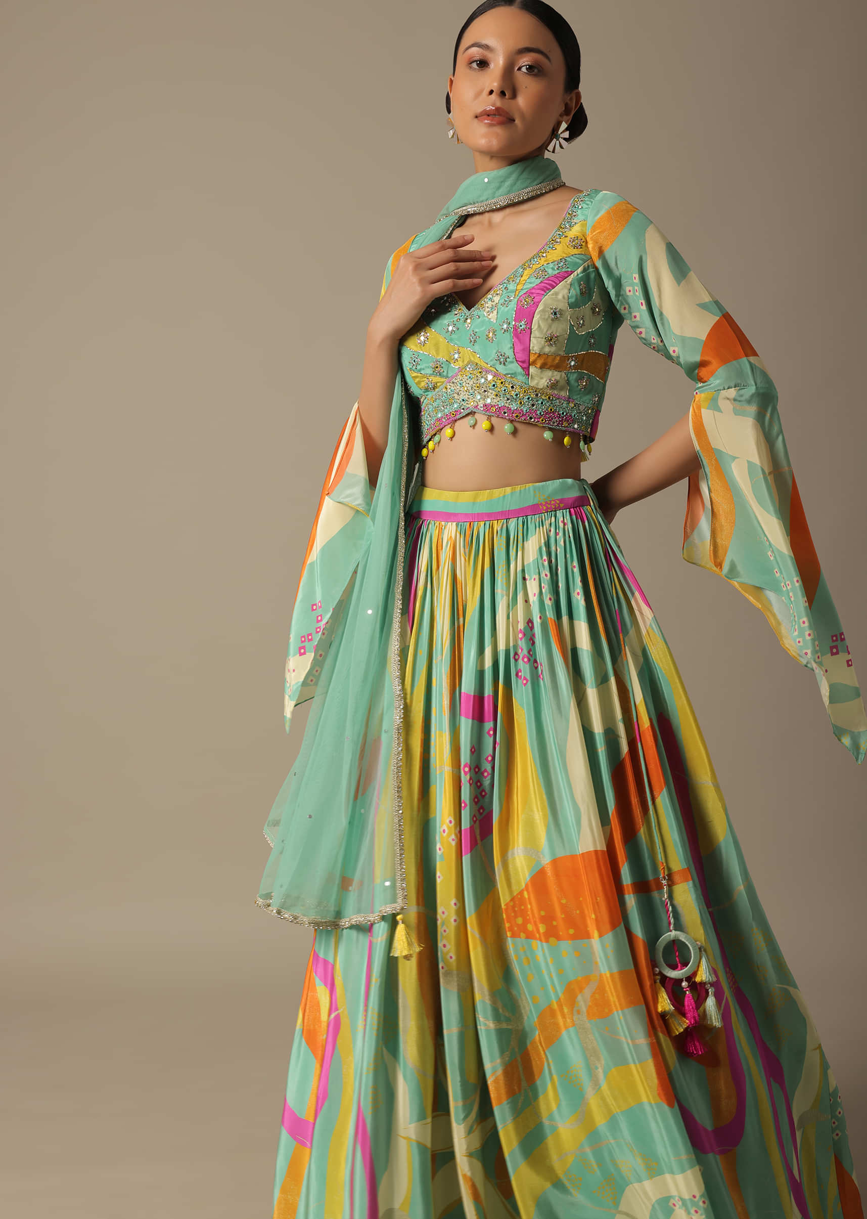 Buy Multicolor Chiffon Printed Lehenga Set KALKI Fashion India
