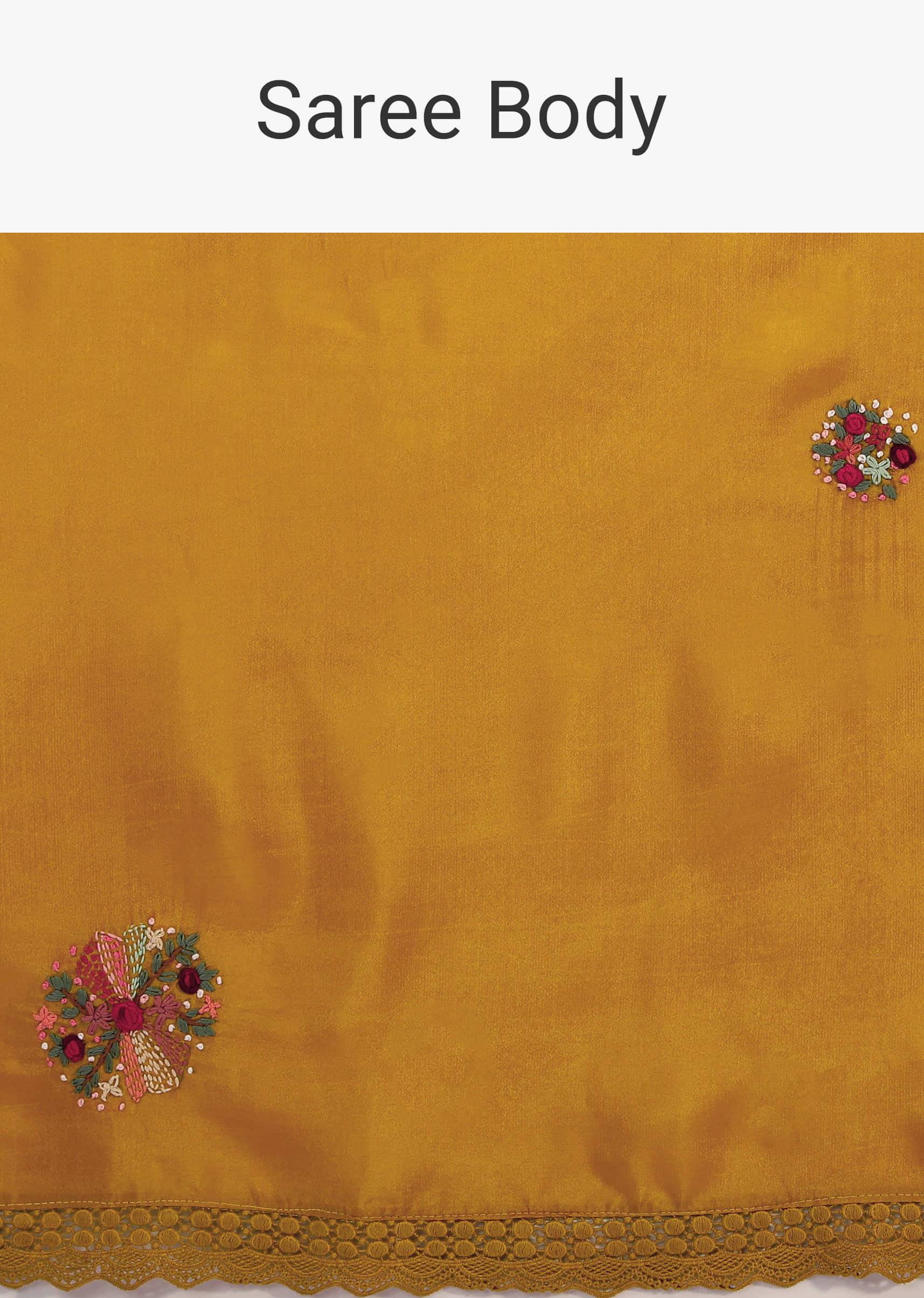 Mustard Saree In Silk With Multicolored Bud Hand Embroidery In Floral Motifs And Running Stich Design  