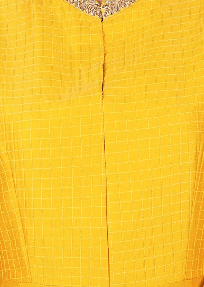 Mustard yellow chanderi silk anarkali in brocade hemline