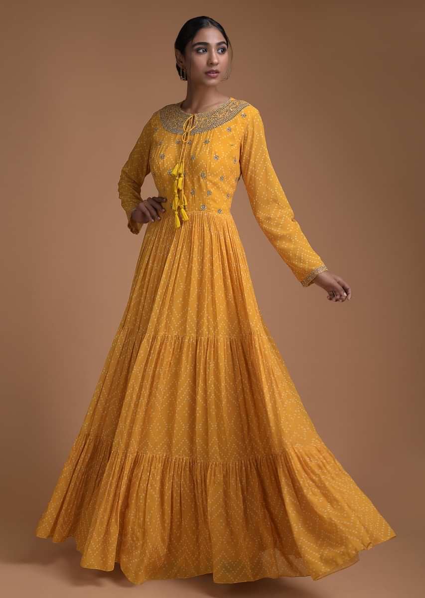 Embroidered Mustard Frock Pakistani Wedding Dresses – Nameera by Farooq