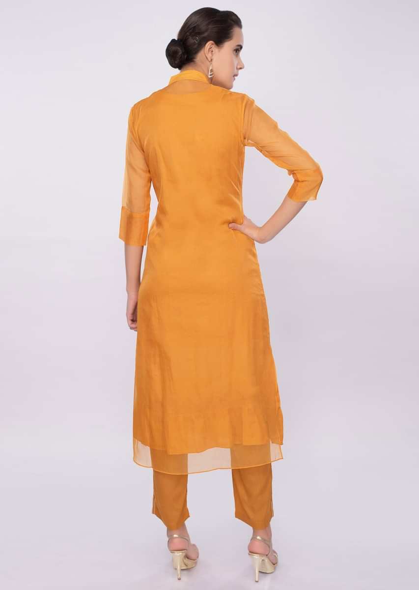 Mustard Yellow Three Piece Suit Designed With Pleats Online - Kalki Fashion