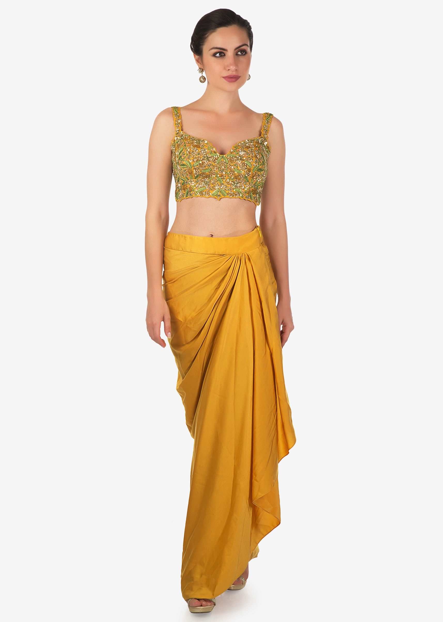 Cowl Skirt Saree with Off Shoulder Top – Aapro