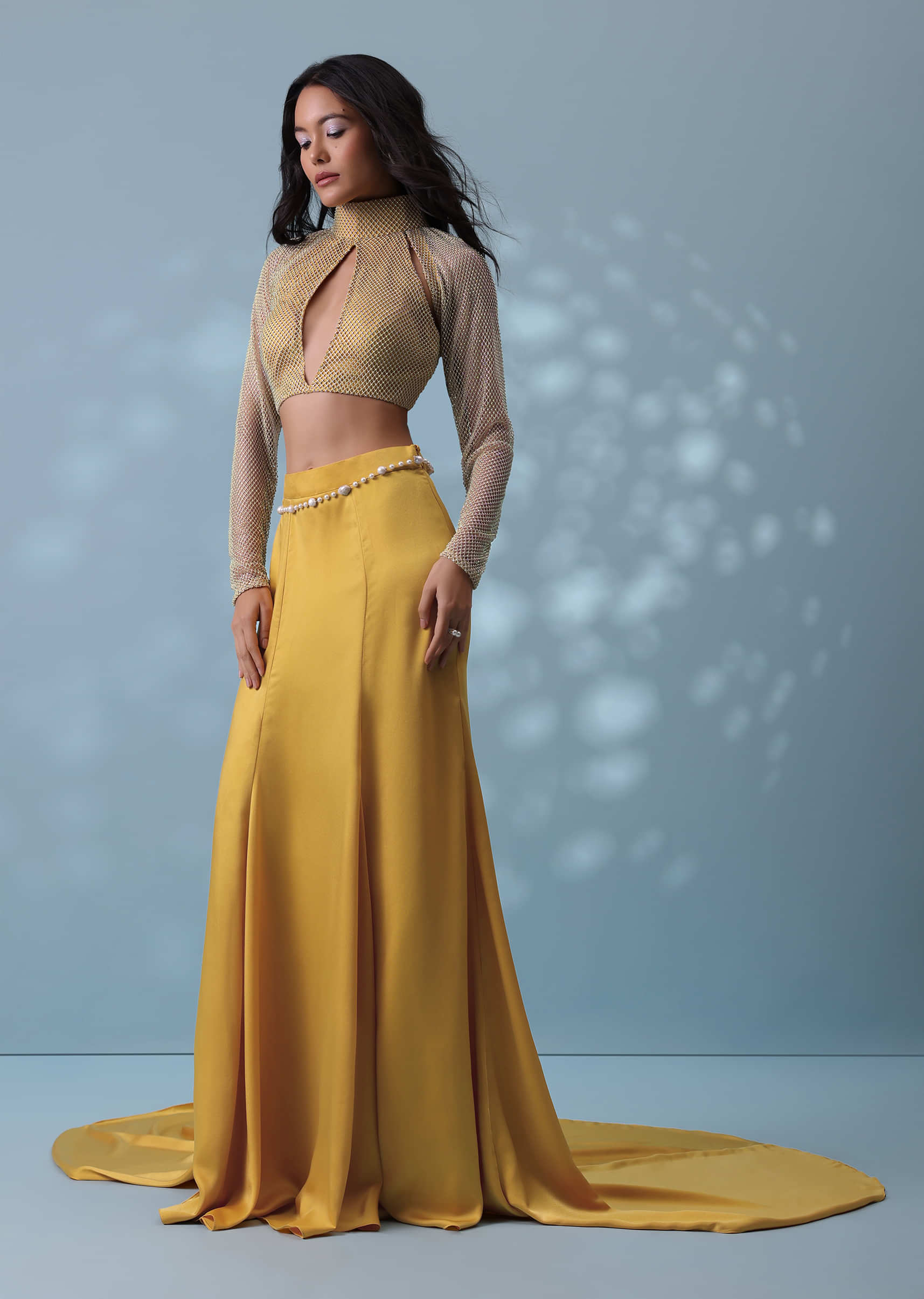 Indya Ethnic Skirts  Buy Indya Varun Bahl X Indya Mustard Yellow Printed  Lehenga Skirt With Cancan Online  Nykaa Fashion