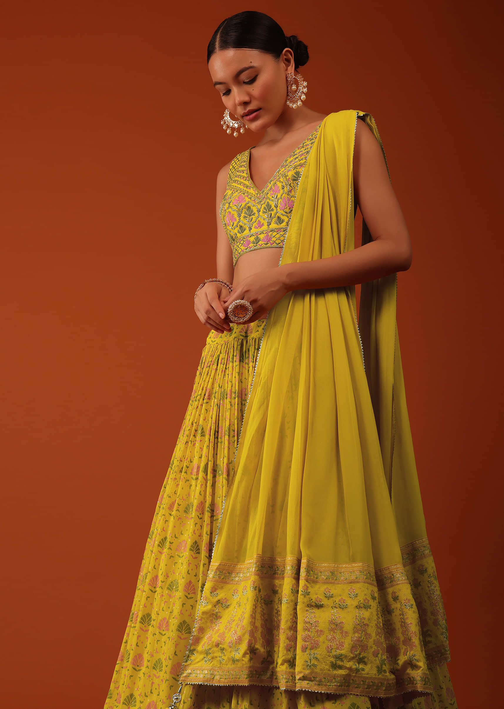 Mustard Yellow And Pink Designer Bridal Lehenga Choli - wefind