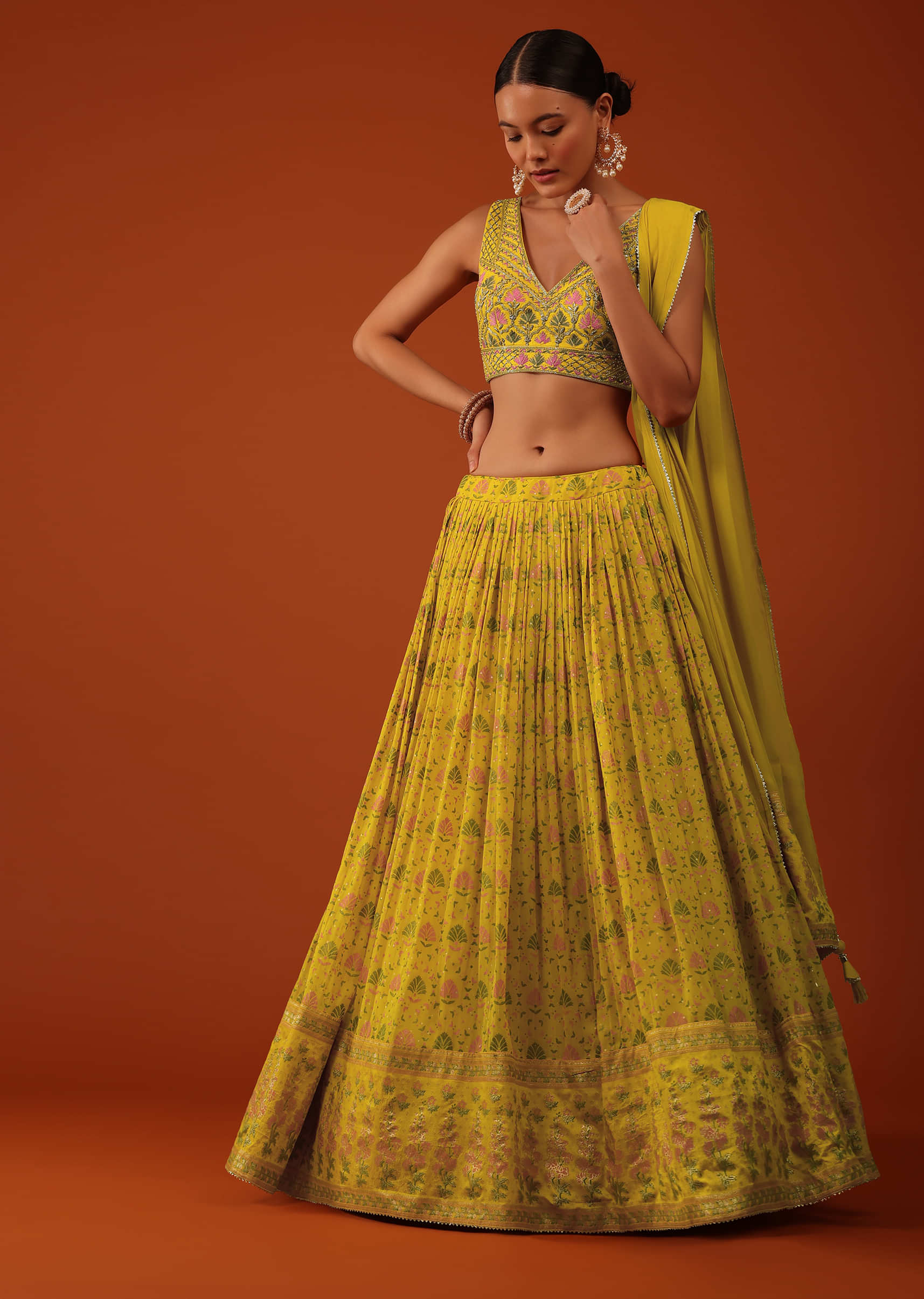 Buy Blue and Mustard Lehenga Set with Gota Work by NIDHI THOLIA at Ogaan  Online Shopping Site
