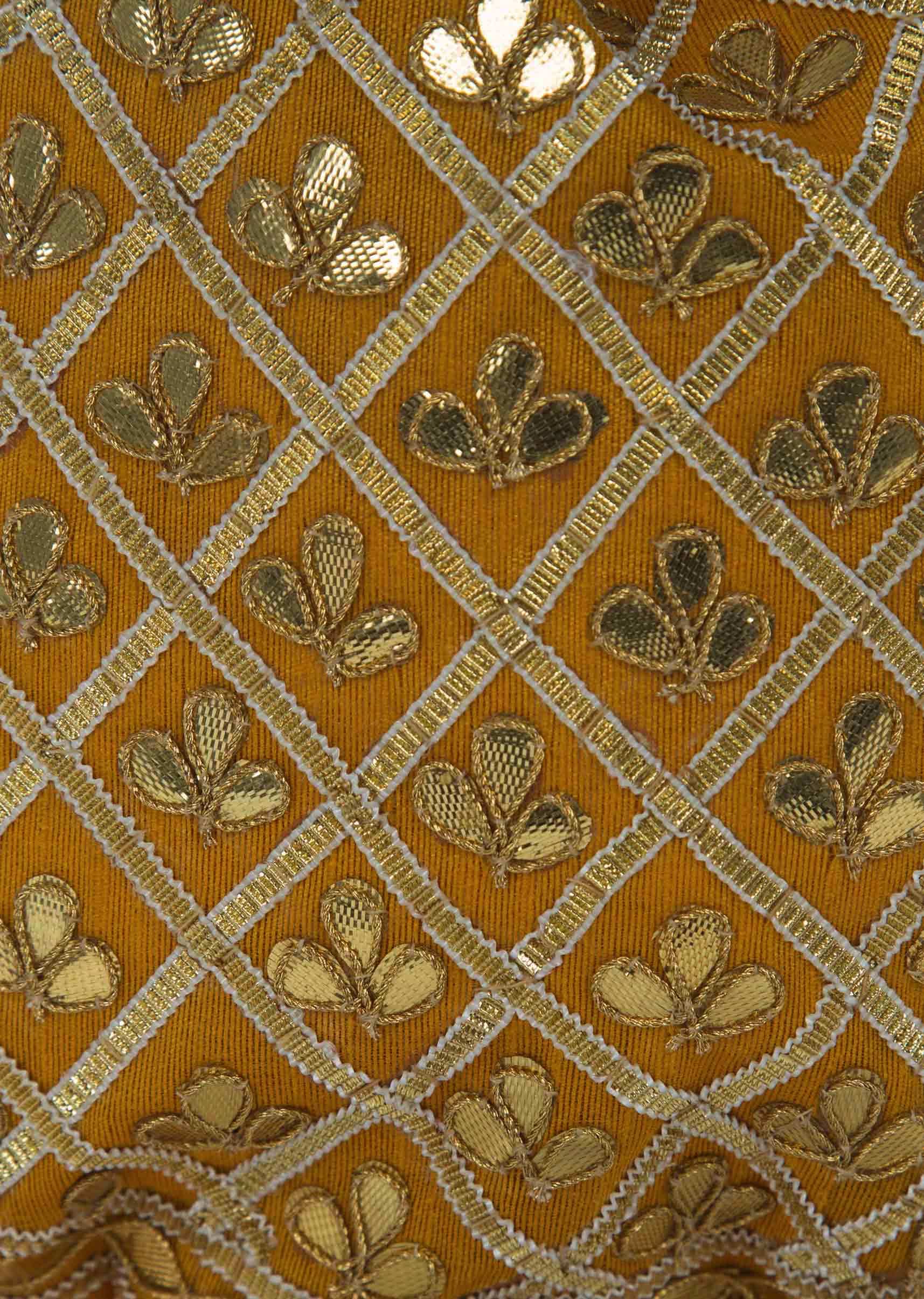 Mustard yellow potli bag beautified in gotta patti embroidered work only on Kalki