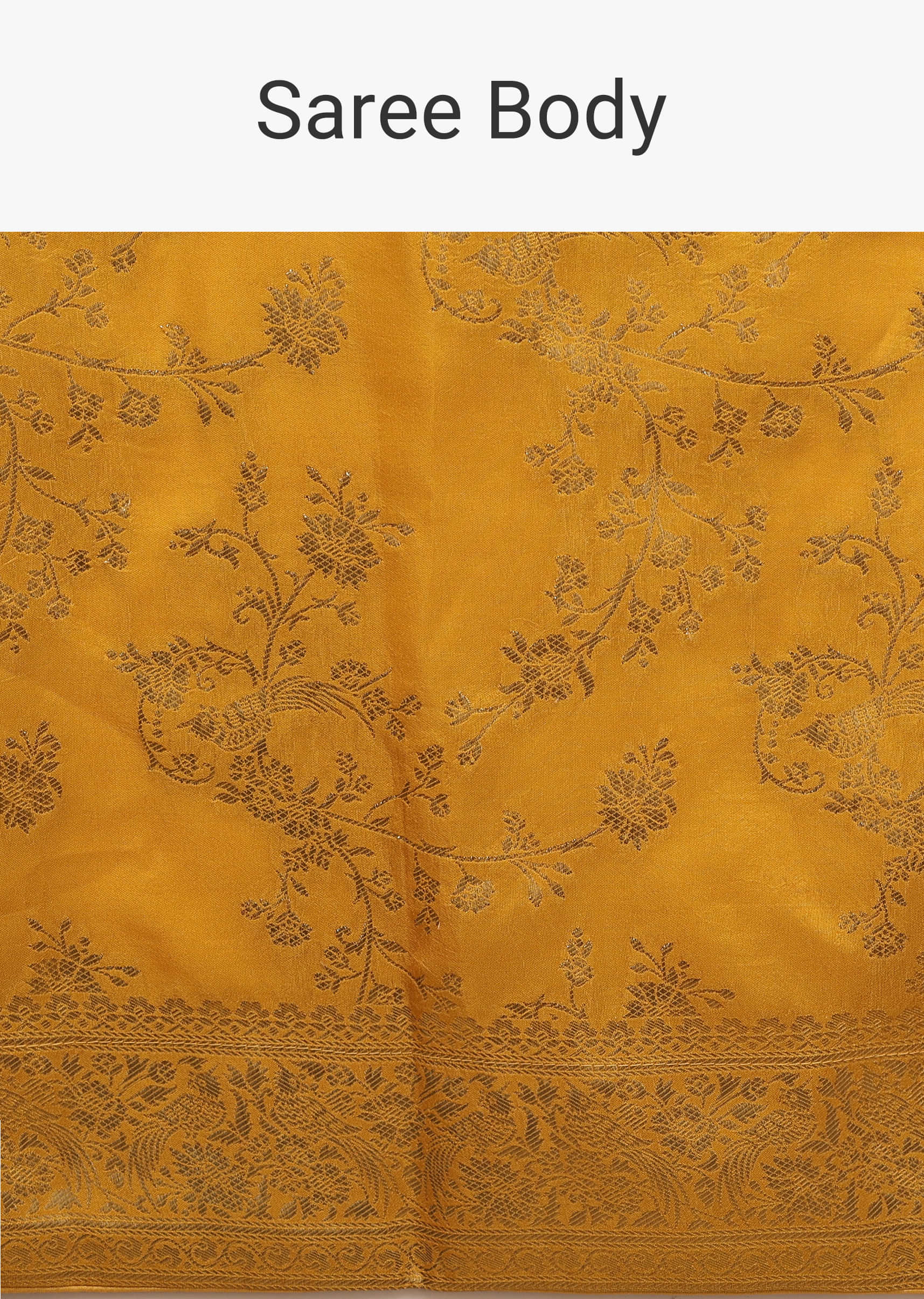Mustard Yellow Saree In Dola Silk With Woven Floral Jaal And Moroccan Weave On Pallu