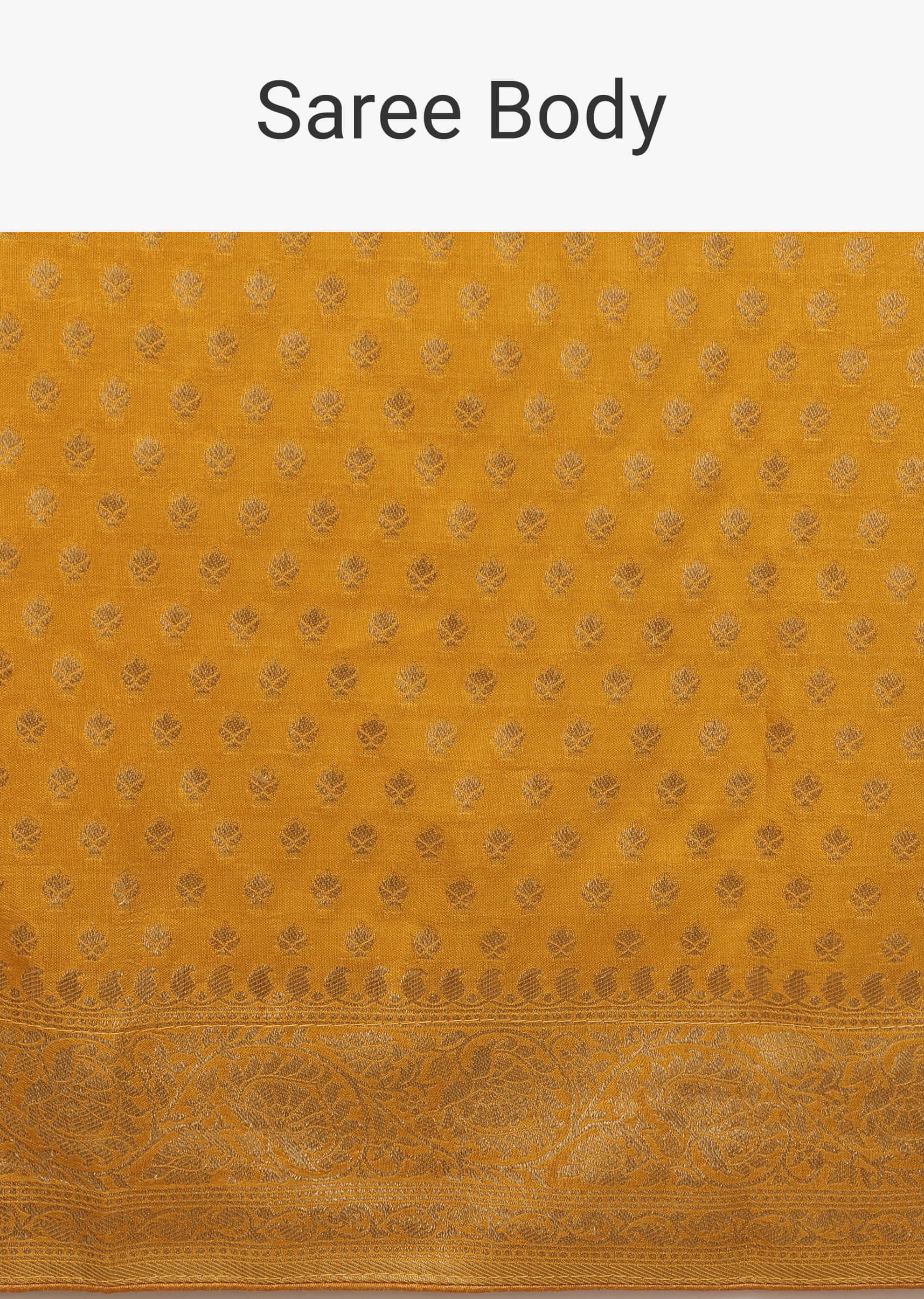Mustard Yellow Saree In Dola Silk With Woven Buttis And Geometric Moroccan Work On Pallu