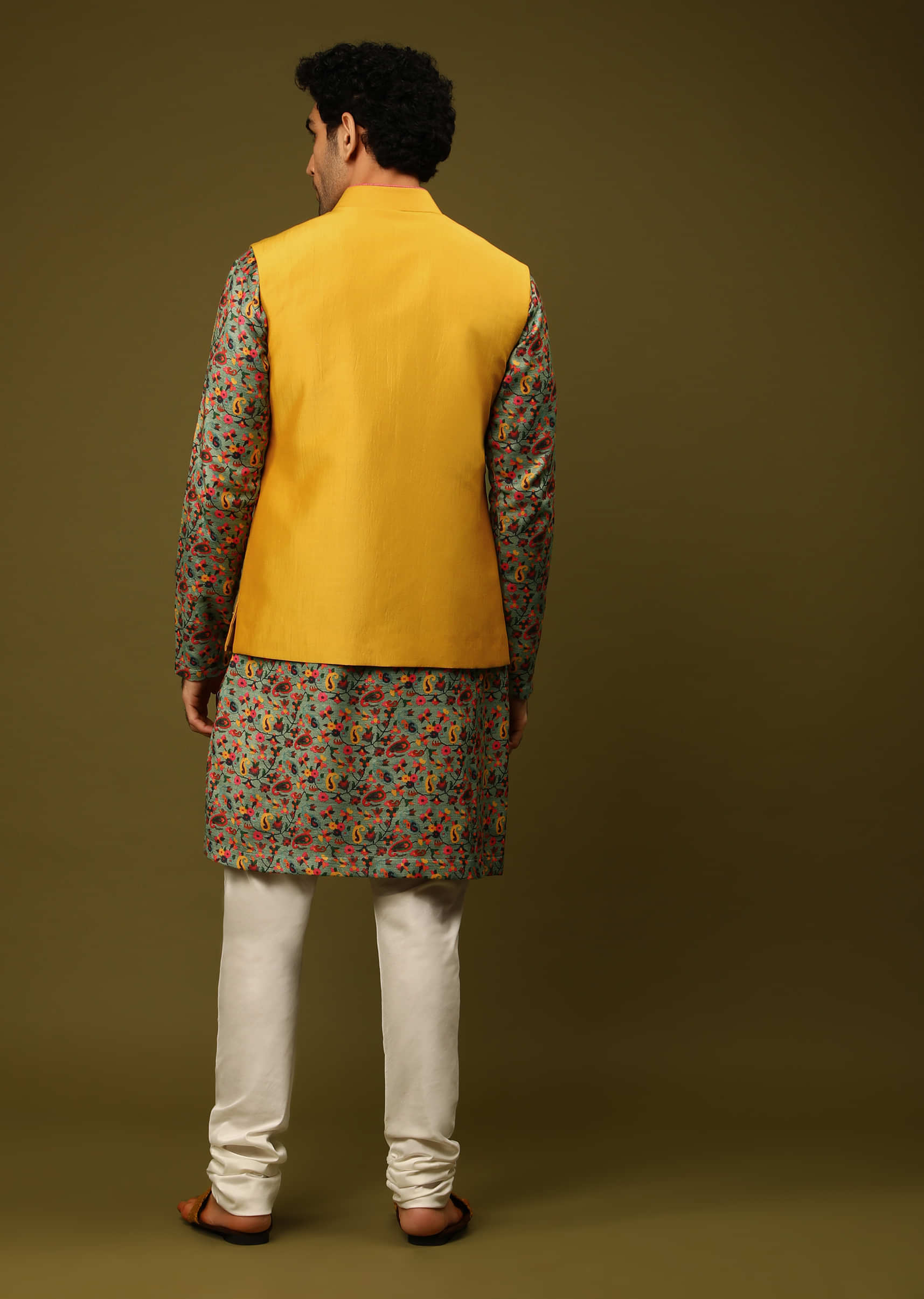 Multi Colored Kurta Set In Silk With Floral Print All Over  