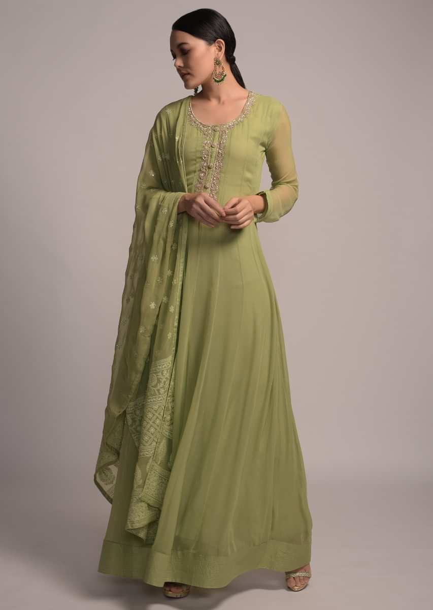 Buy Surbhi Jyoti In Kalki Nature Green Anarkali Suit In Georgette With ...