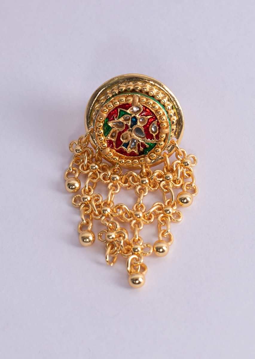 Navratna stone round traditional ring with chain tassel only on Kalki