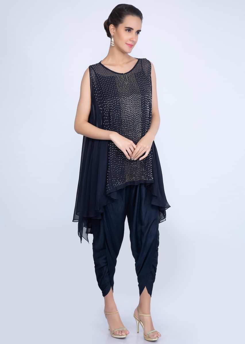 Navy blue cut dana embroidered top with santoon dhoti  pant  only on kalki