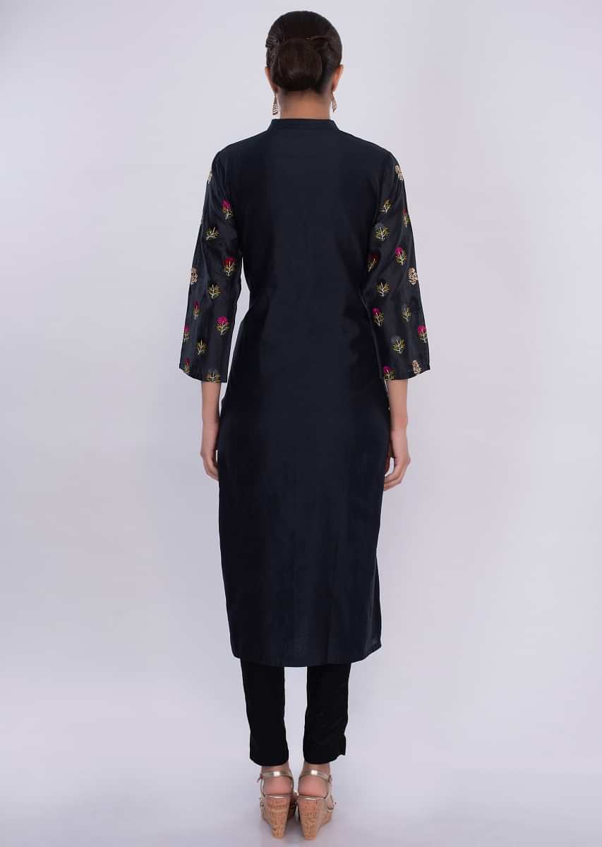 Navy blue cotton kurti in multi color floral butti only on Kalki