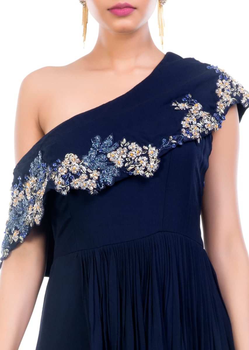 Navy Blue Drop Shoulder Gown Online - Kalki Fashion