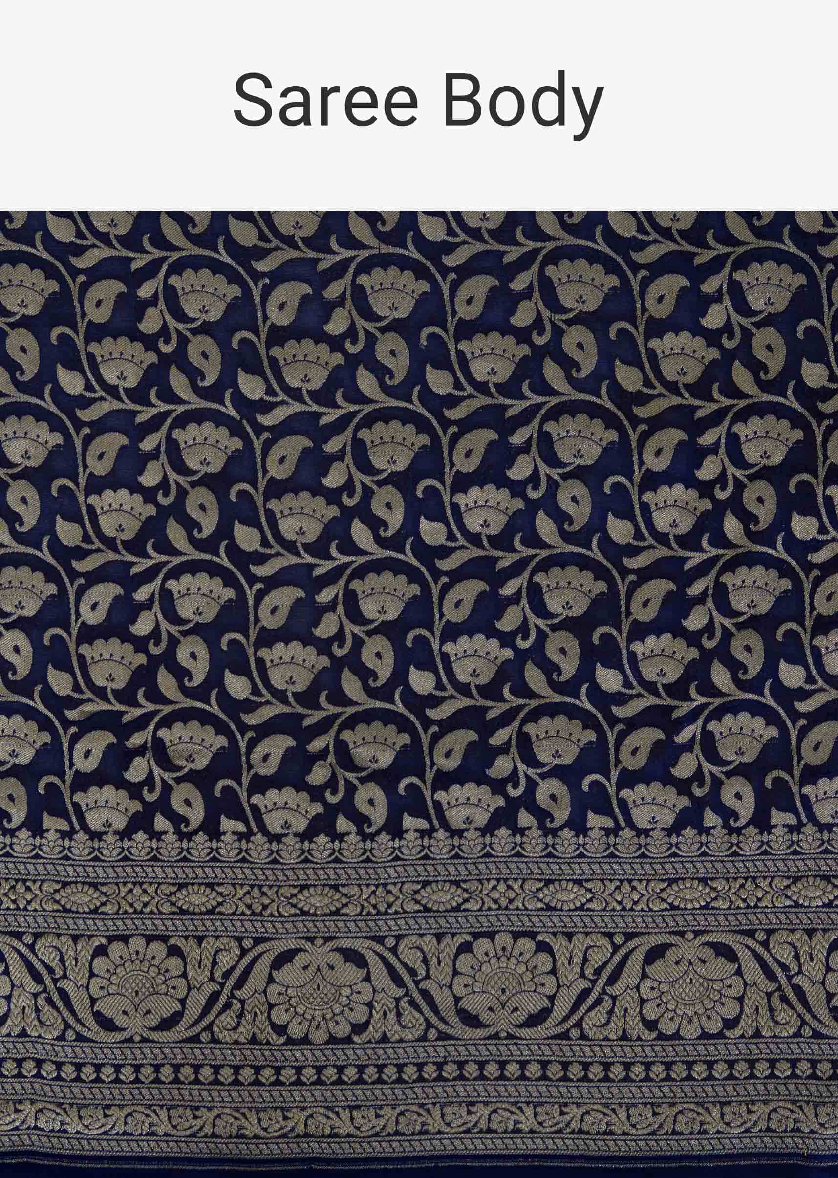 Navy blue georgette  weaved saree