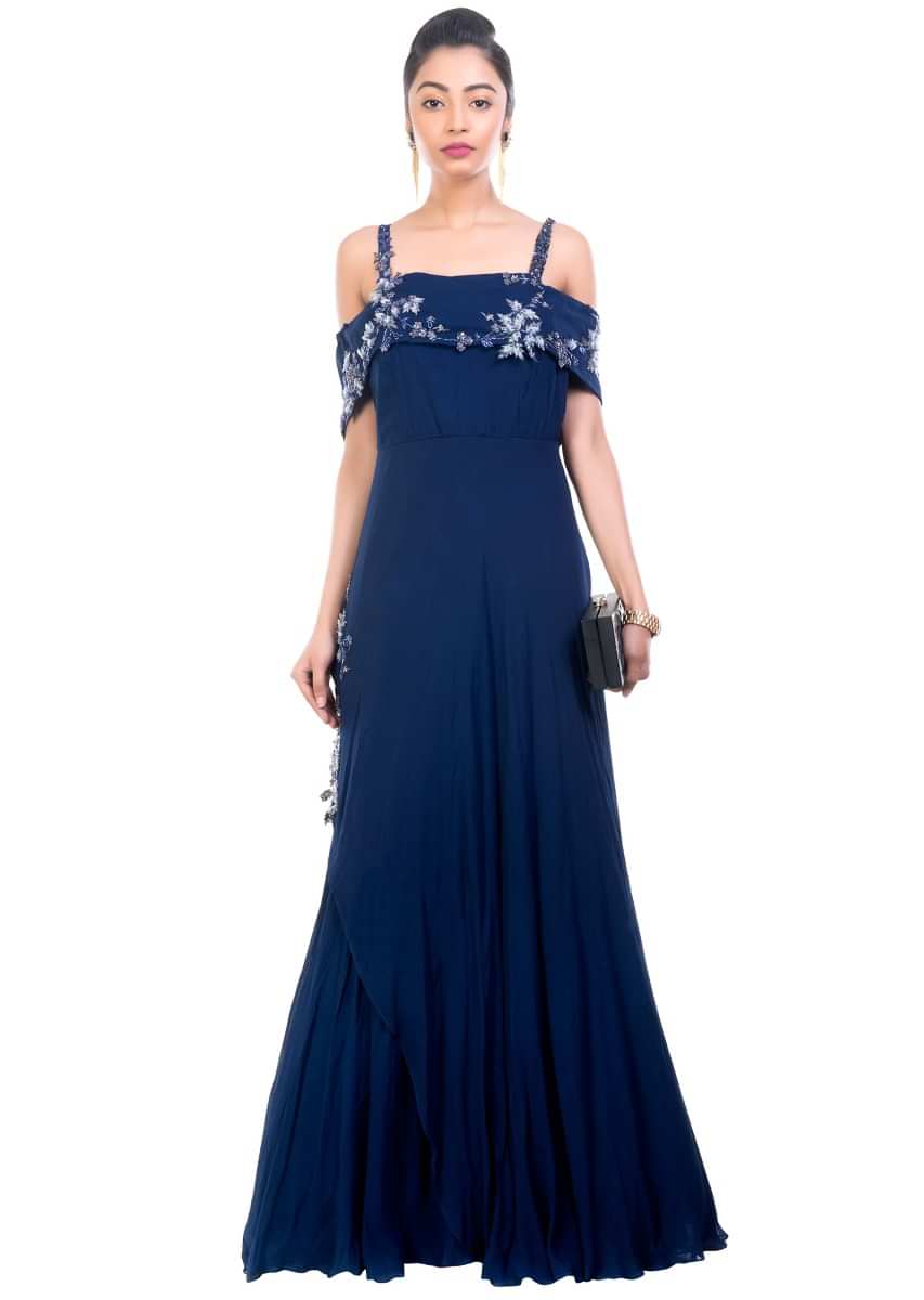 Off The Shoulder Lace Satin A-Line Gown – Camille La Vie