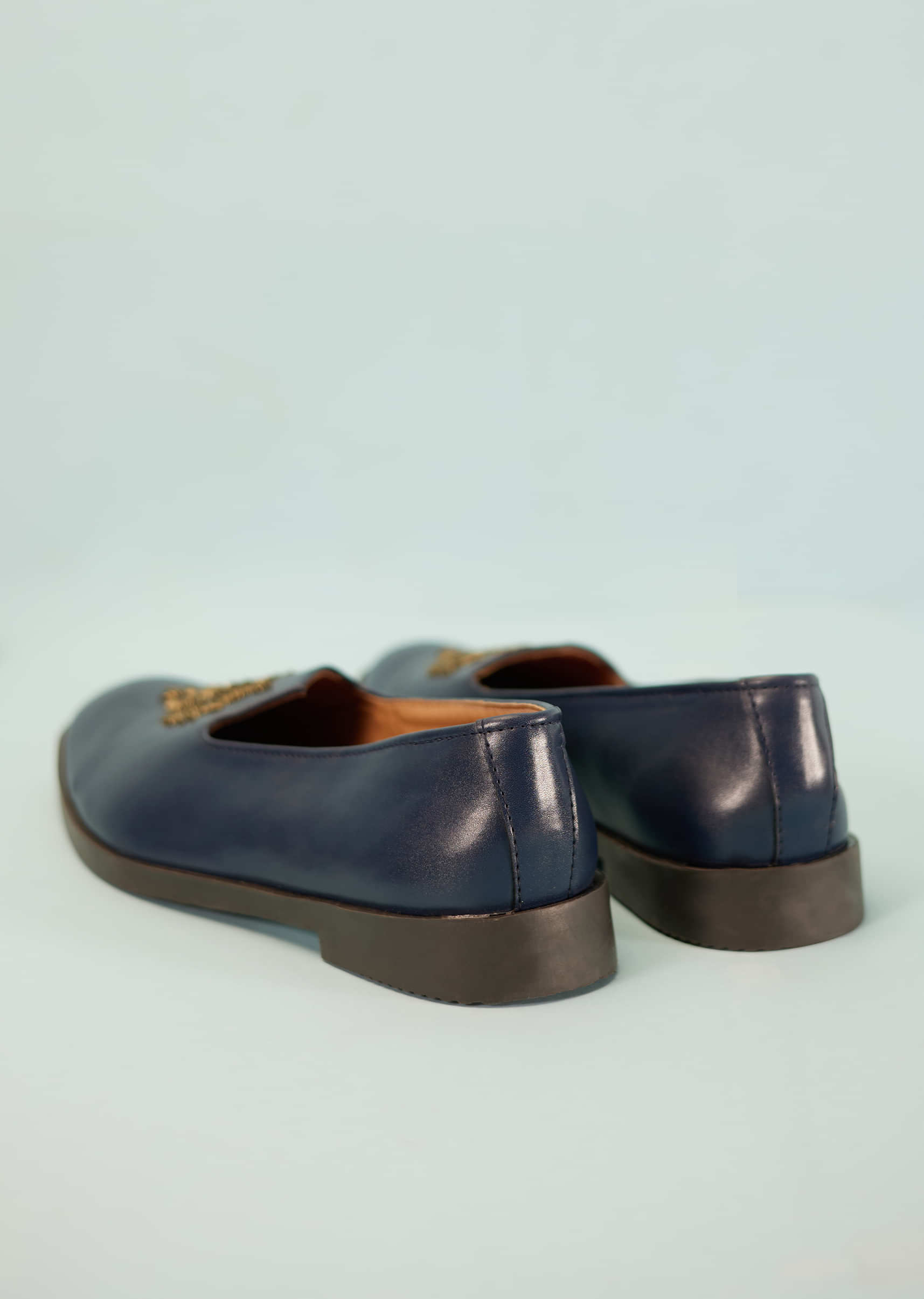 Midnight Blue Mules For Men In Suede With Embroidery