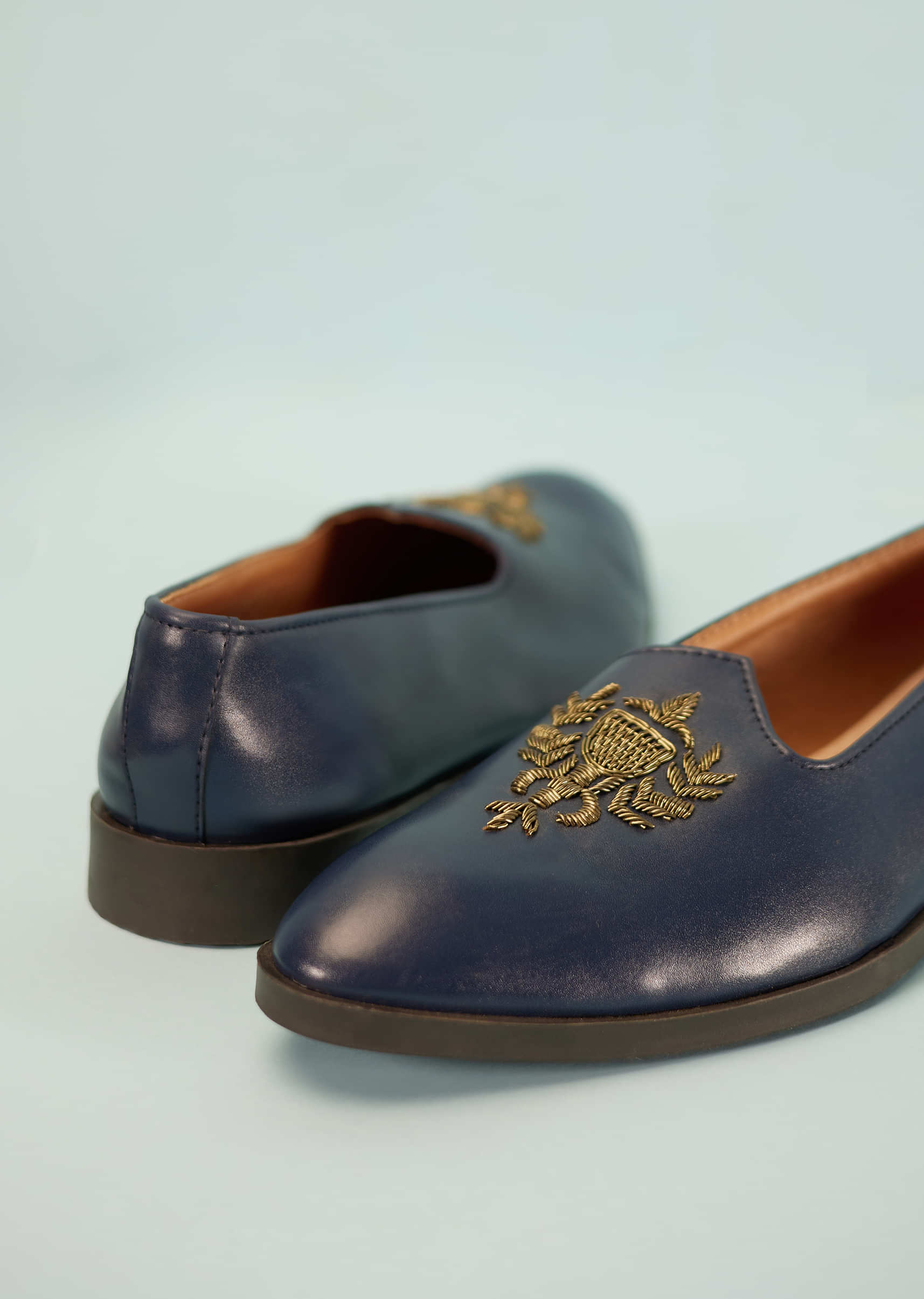 Midnight Blue Mules For Men In Suede With Embroidery