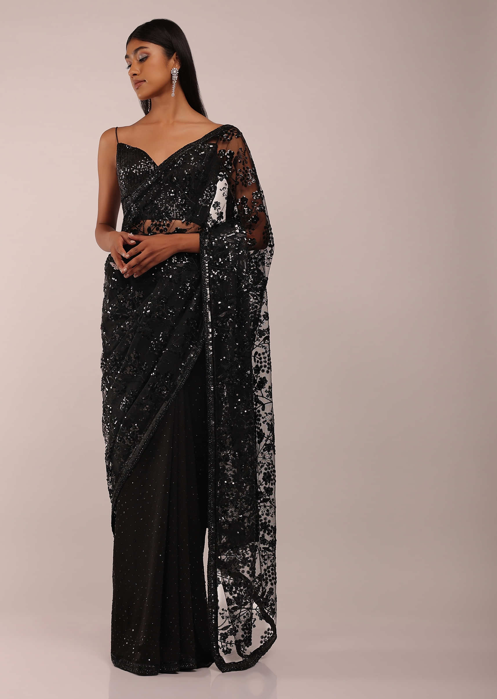 Buy Reeta Fashion Gorgeous Black & White Georgette Printed with Sequence Lace  Saree with Unstitched Blouse Online at Best Prices in India - JioMart.