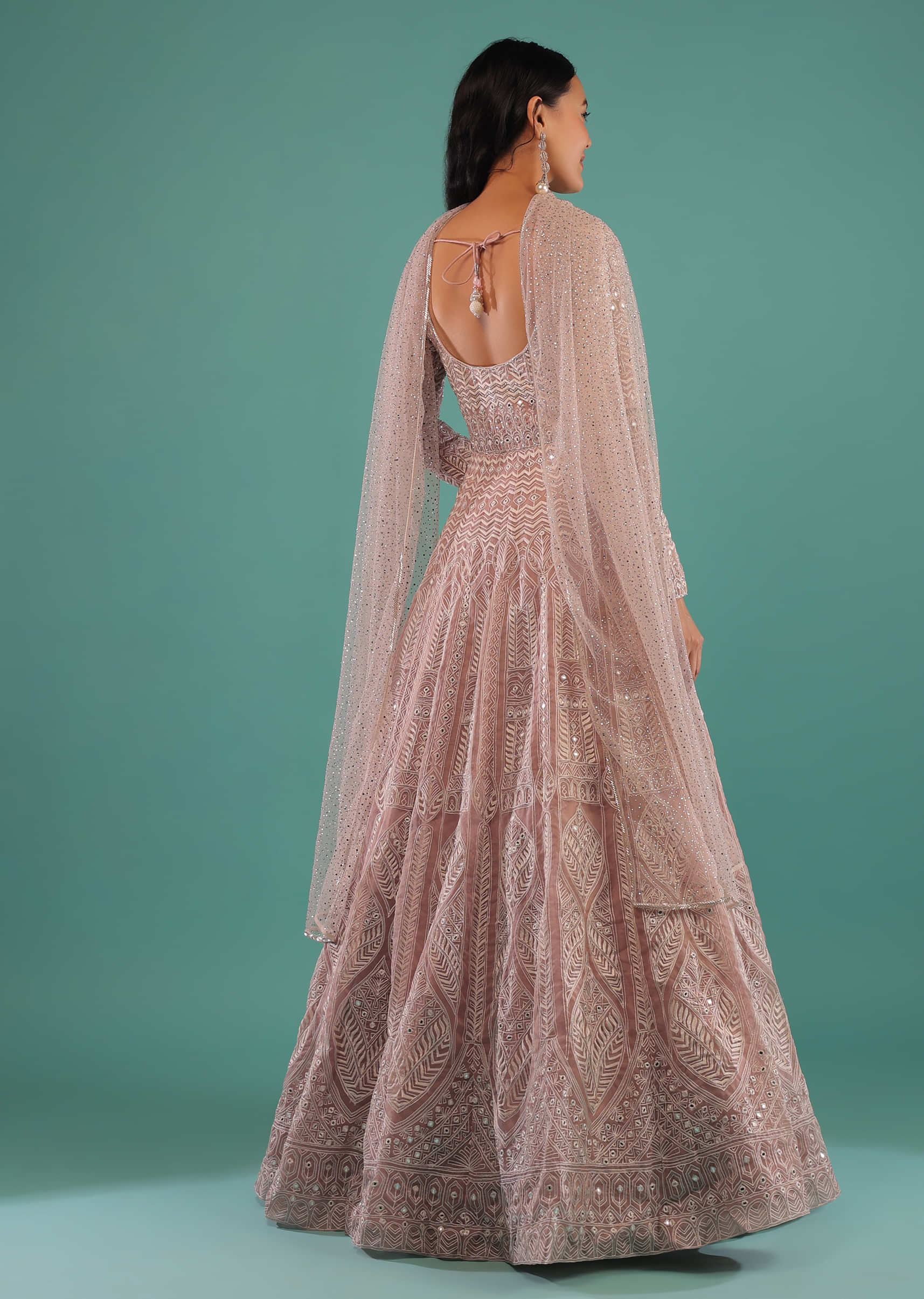 Nude Pink Anarkali Suit With Aari Embroidery All Over And Abla Accents