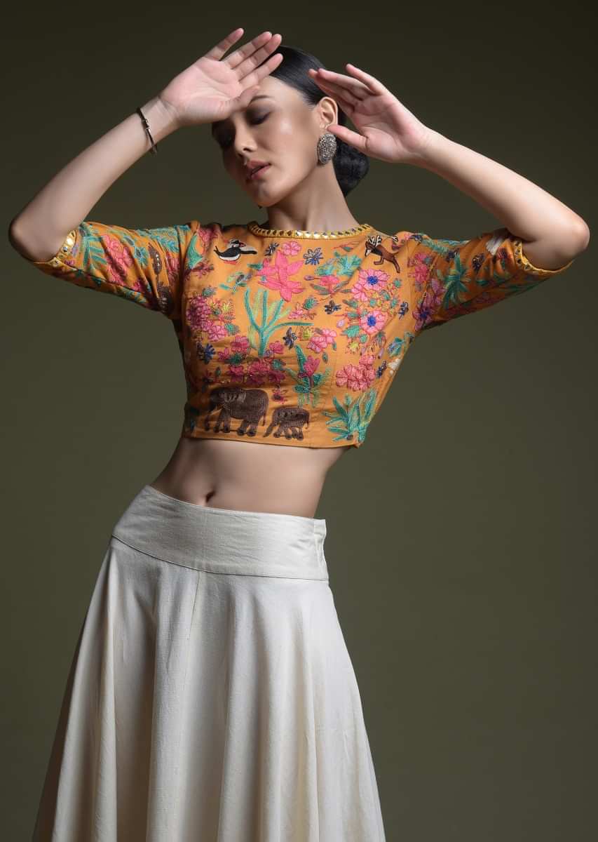 Off White & Yellow Croptop – Skirt – Label Anushree