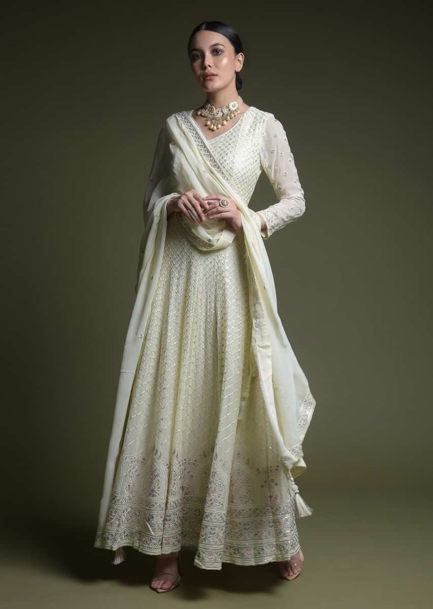 2241 Off white anarkali gown  Shamas Collection